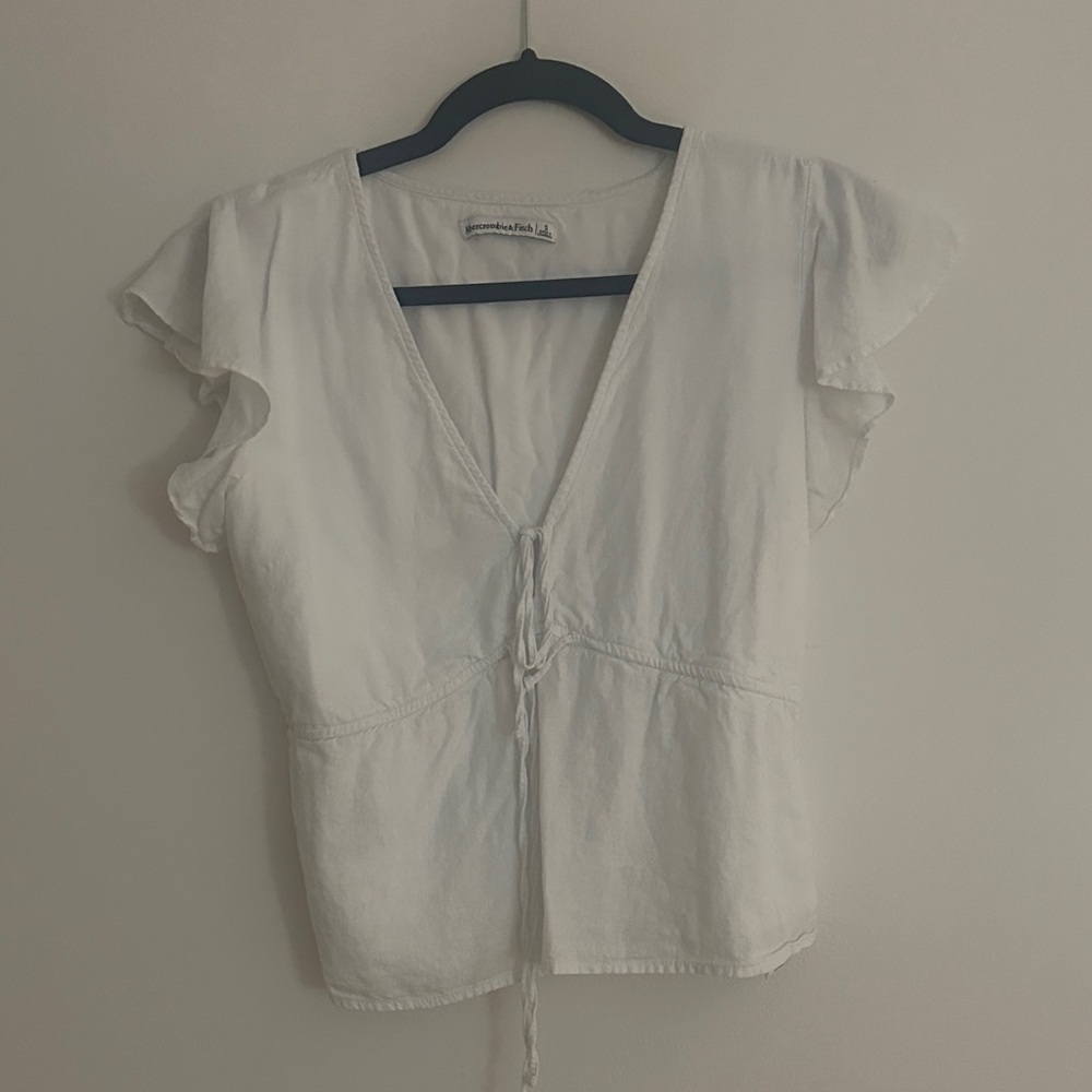 Abercrombie White V-Neck Tie-Front Top